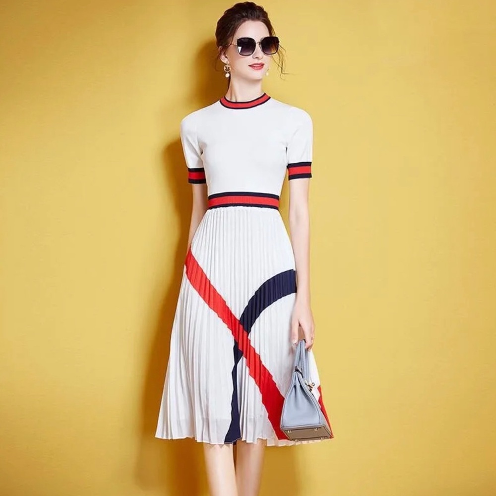 Ted Baker White Fynlie Knitted Pleated-Skirt Dress